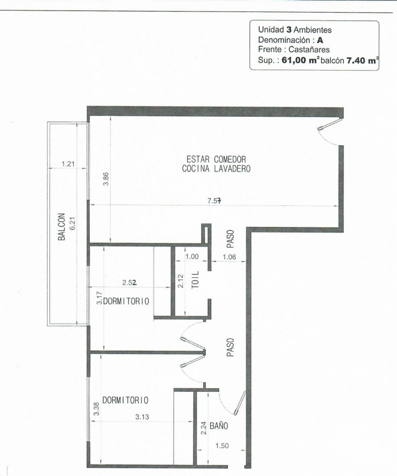 Alquiler 3 ambientes amplio al frente con balcon - Villa Lugano