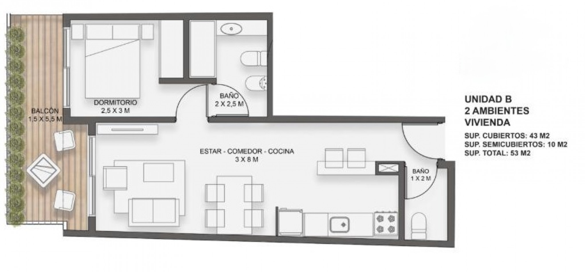 En Venta Departamento de 2 ambientes de categoria con super balcon al frente - Villa Lugano